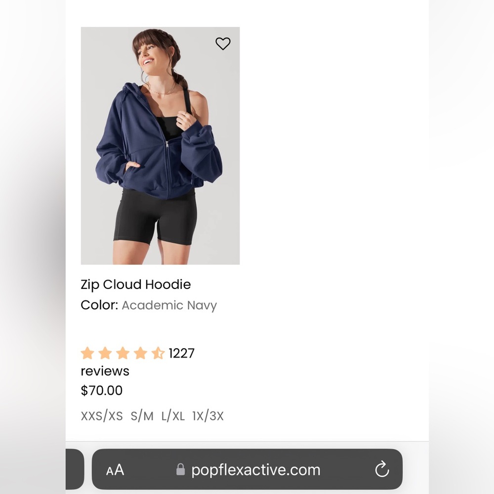 PopFlex Zip Cloud Hoodie Navy S/M